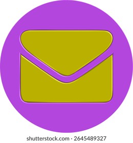 3D Gold Email Envelope Icon on Purple Round Button