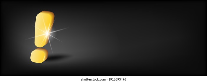 3d gold exclamation mark icon isolated on black background with shadow. Design Elements for Web, Internet, App, Advertisement, Promotion. 3D vector