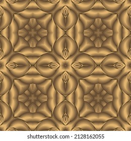 3d gold flowers seamless pattern. Floral ornamental vector background. Repeat tribal ethnic style decorative backdrop. Abstract 3d flowers ornaments. Surface endless grunge texture. Modern design.
