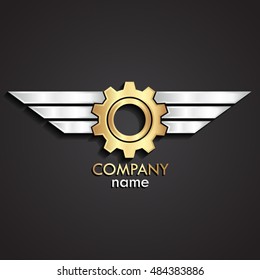 3d Gold Gear With Silver Wings Logo