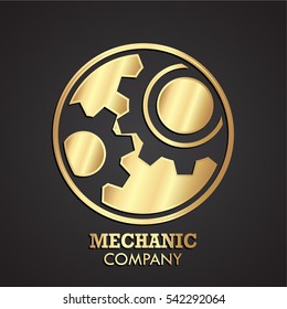 3d gold gears negative shape logo