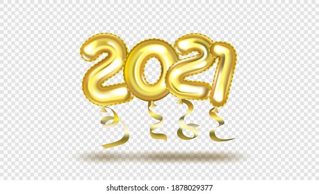 3D Gold Gel Balloons Numbers Two Thousand Twenty One. 2021 New Year Christmas Template. EPS10 Vector