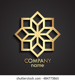 3d gold geometric flower shape logo