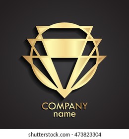 3d gold geometric symbol of circle and triangle / op art logo