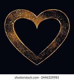 3d Gold glittery beautiful love heart frame pattern background illustration. Glowing shiny abstract modern golden lines luxury love heart frame. Decorative textured grunge design for cards, prints.