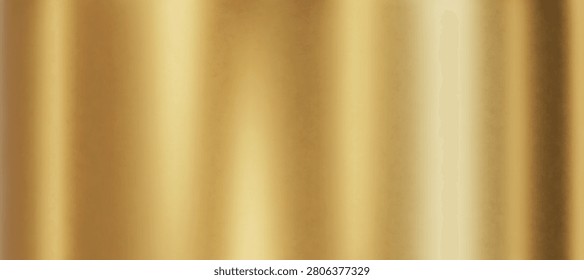 3d gold gradation background with metal foil smooth texture. Render of luxury golden gradient silk or curtain with wavy folds. Dark gold backdrop. 3D realistic vector bg.