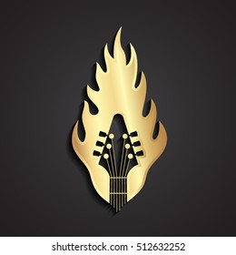 3d gold guitar in flame logo