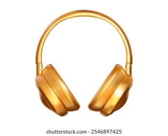 3D gold headphones icon. Stock vector illustration on isolated background.