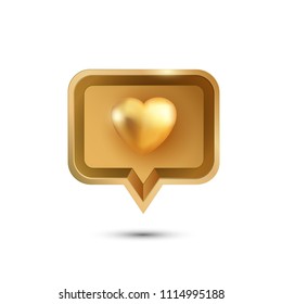 3d Gold Heart Icon. Vector Illustration.