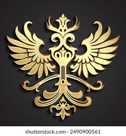 3d gold heraldic beautiful elegant winged ornamental logo