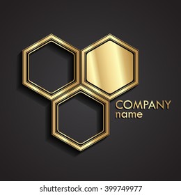 3d gold hexagonal logo / vector illustration
