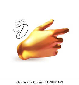 3D gold human hand gesture. Hold something. Realistic metal render