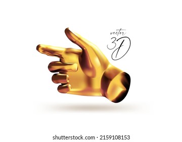 3D gold human hand gesture. Hold something. Realistic metal render