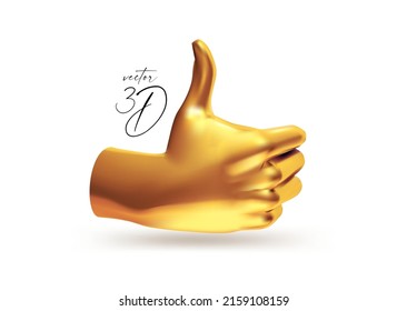 3D gold human hand gesture. Ok gesture. Realistic metal render