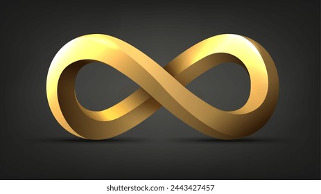 3D Gold Infinity Shape, Ready for PNG, Vector Illustration