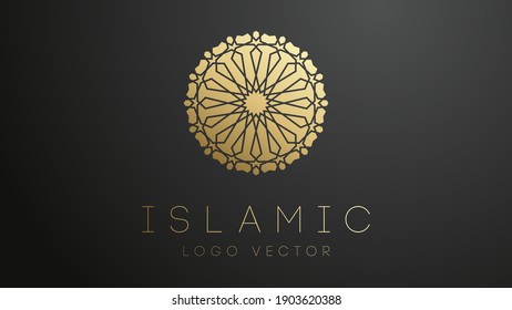 3D Gold Islamic logo. Geometric islamic ornament round mandala. Muslim logo EPS 10