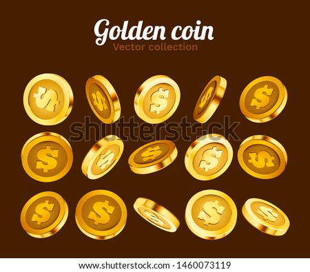 3d gold isolated coins set. Different positions. Flying gold coins, golden rain background. Jackpot or success concept. Vector illustration