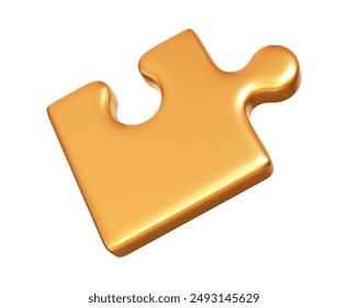 3d gold jigsaw puzzle piece. Stock vector illustration on isolated background.