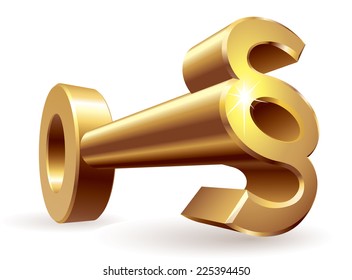3d gold key with paragraph symbol. Eps8. CMYK. Organized by layers. Global colors. Gradients used.