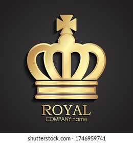 3d diseño del logo del rey de oro / reina de la corona real