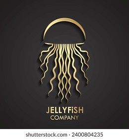 3d gold linear jellyfish metal logo design