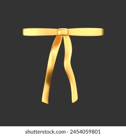 3d gold liquid bow ribbon in y2k style isolated on a dark background. Render of modern golden aesthetic bow ribbon, vintage girly hair accessory with reflection gradient effect. 3d vector y2k icon