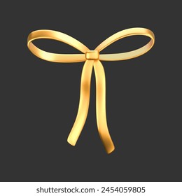 3d gold liquid bow ribbon in y2k style isolated on a dark background. Render of modern golden aesthetic bow ribbon, vintage girly hair accessory with reflection gradient effect. 3d vector y2k icon