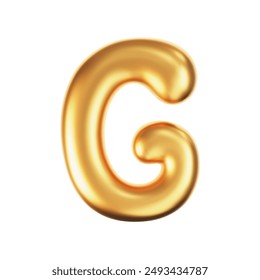 3d gold liquid letter G in y2k style isolated on a white background. Render of 3d golden inflated bubble alphabet with glossy effect. 3d vector y2k typography letter