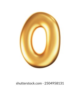 3d gold liquid letter O in y2k style isolated on a white background. Render of 3d golden inflated bubble alphabet with glossy effect. 3d vector y2k typography letter