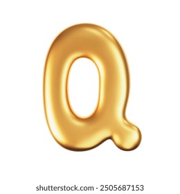 3d gold liquid letter Q in y2k style isolated on a white background. Render of 3d golden inflated bubble alphabet with glossy effect. 3d vector y2k typography letter