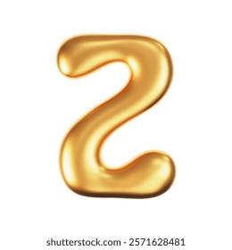 3d gold liquid letter Z in y2k style isolated on a white background. Render of 3d golden inflated bubble alphabet with glossy effect. 3d vector y2k typography letter