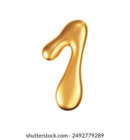 3d gold liquid number 1 in y2k style isolated on a white background. Render of 3d golden inflated figures with glossy effect. 3d vector y2k typography digit