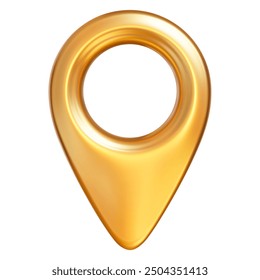 3d gold map location pointer. Pin code icon of the geolocation map. Cartoon style. Stock vector illustration on isolated background.	
