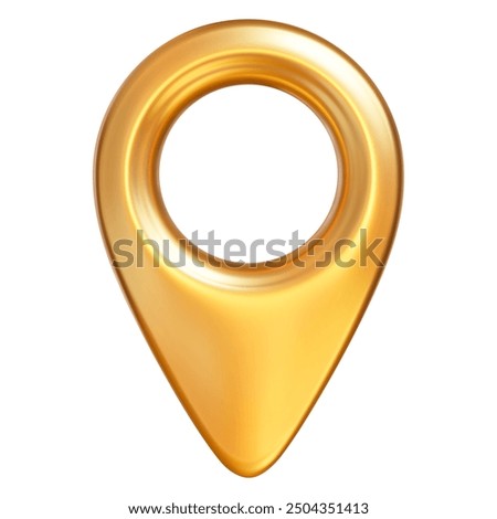 3d gold map location pointer. Pin code icon of the geolocation map. Cartoon style. Stock vector illustration on isolated background.	
