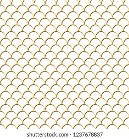 3D Gold Mermaid tail pattern on white background. Fish scale texture. Square image for invitation, textile design, wrapping paper, swimwear or wallpaper.  
