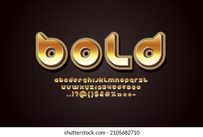 3D Gold Metal Font, Metallic Round Golden Alphabet, Letters (A-Z And Numbers (0-9), Vector 10eps