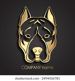 3d gold metal pitbull dog head logo