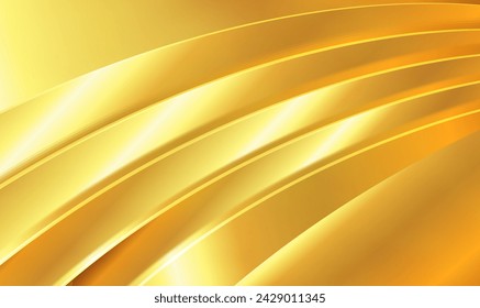 3d gold metallic wavy stripes pattern, Golden wave. Curvy gold stripes. Abstract luxury background. Minimalist geometric cover design. Luxurious backdrop for banner, card, cover, website. Vector EPS10
