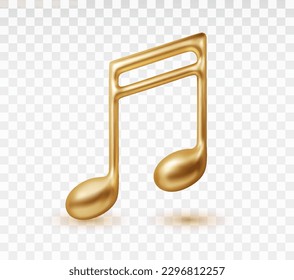 3d Gold musical note Isolated. Realistic Vector illustration