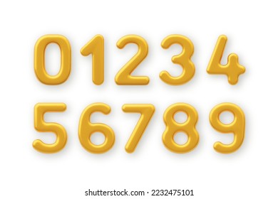 3D Gold number 1,2,3,4,5,6,7,8,9 and null on a white background .