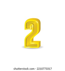 3d gold number 2 vector graphics