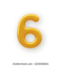 3D Oro número 6 sobre fondo blanco.