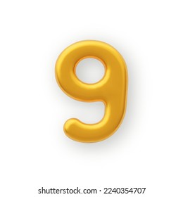 3D Oro número 9 sobre fondo blanco.