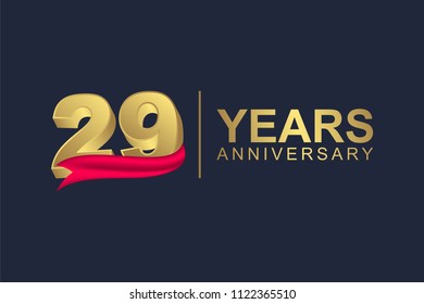 3d gold number of happy 29 years anniversary with elegant red ribbon