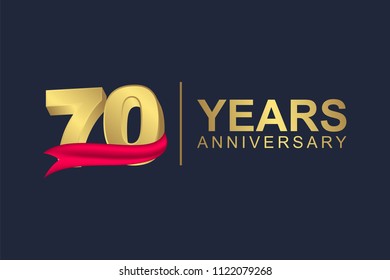 3d gold number of happy 70 years anniversary with elegant red ribbon