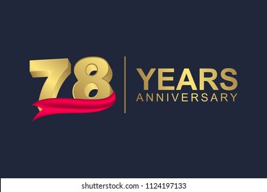 3d gold number of happy 78 anniversary with elegant red ribbon