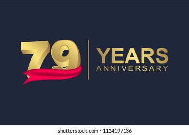 3d gold number of happy 79 years anniversary with elegant red ribbon