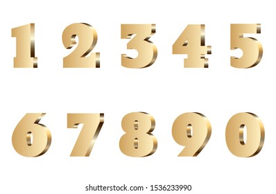 3d gold number set. Isolated golden metal text font.  typography symbol on background. Bright and shiny texture typeset. Sparkle type luxury conceptual illustration