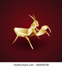 3d gold origami mantis