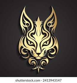 3d gold ornamental cat face decorative logo